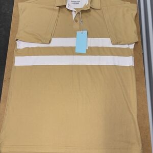 Men's Tan Polo Shirt With White Stripes